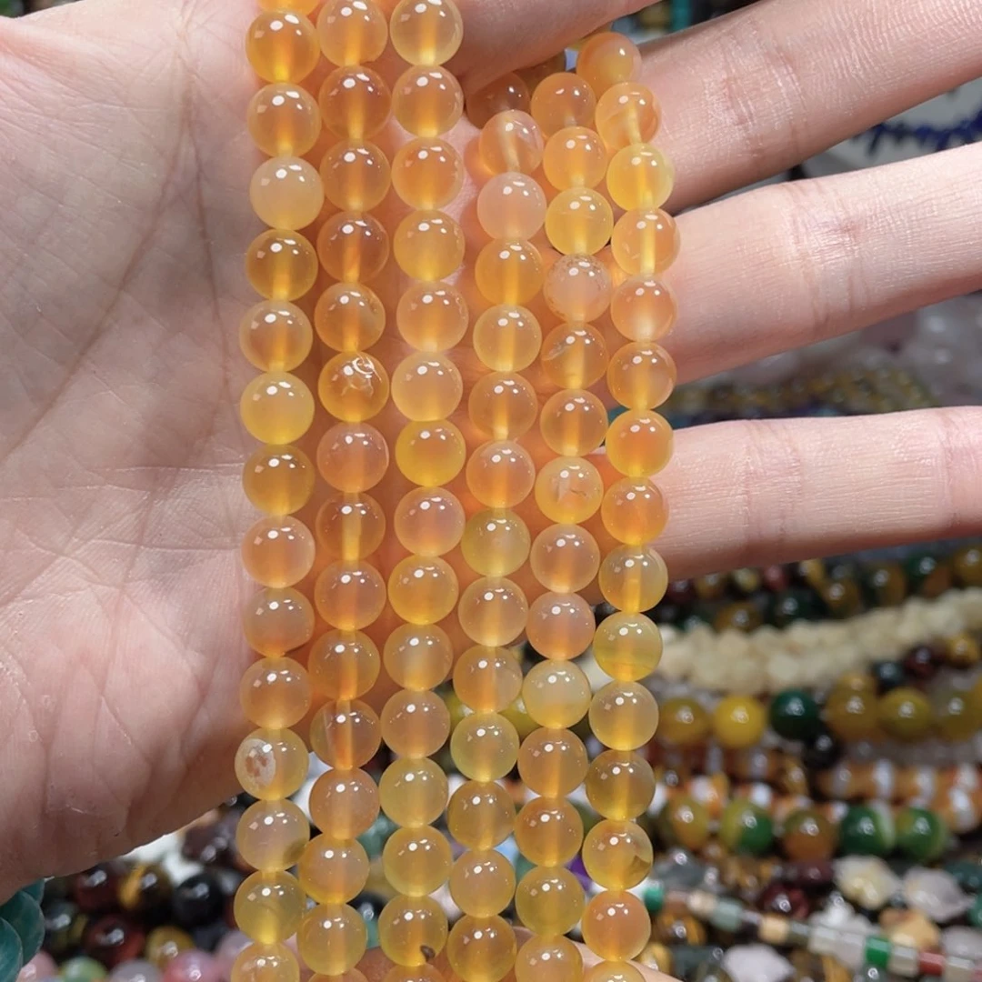 石英质玉，橙溏心玛瑙8mm，未镶嵌