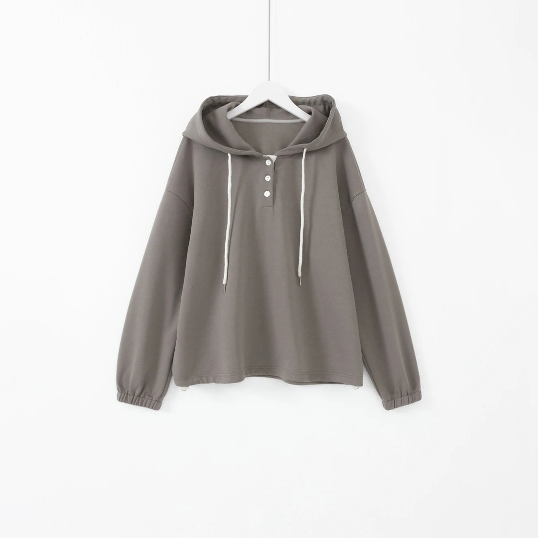 几里与麻 连帽抽绳半襟宽松显瘦帽衫卫衣 衣长61胸围114 2090984
