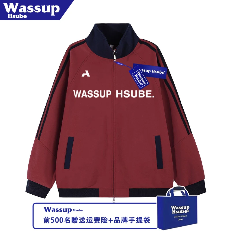 WASSUP HSUBE圆标英文印花外套男女款卫衣秋冬季美式高级拉链开衫