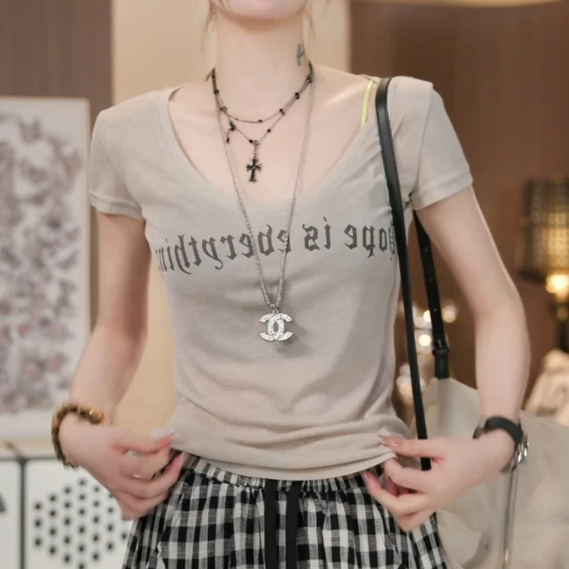 夏季复古印花短袖t恤设计感新款短袖T恤LK2503330-1