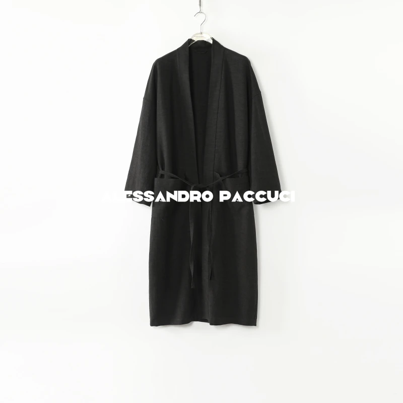 AP洛哥51028WT【墨知】苎麻+长绒棉细腰带简约百搭长款开衫外套 春