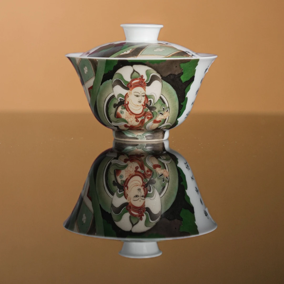 雅圣粉彩敦煌壁画文字盖碗 景德镇手工手绘窑口精品高端陶瓷茶器