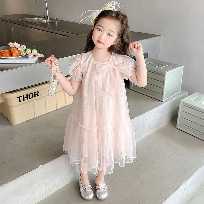 女童夏装蝴蝶结连衣裙2025夏季夏款洋气新款甜美网纱公主裙子9162