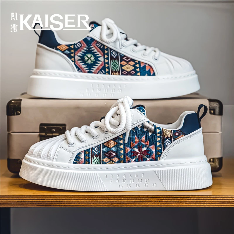 凯撒秋季男士小白鞋软底防滑厚底百搭帆布鞋男士休闲透气潮流板鞋