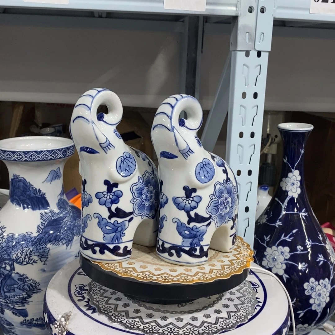 瓶一对大象摆件花瓶