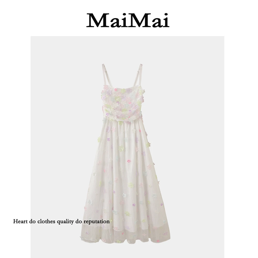 断码特价【盈香桂花】Mai Mai◆吊带柔光印花显瘦连衣裙女碎花小众