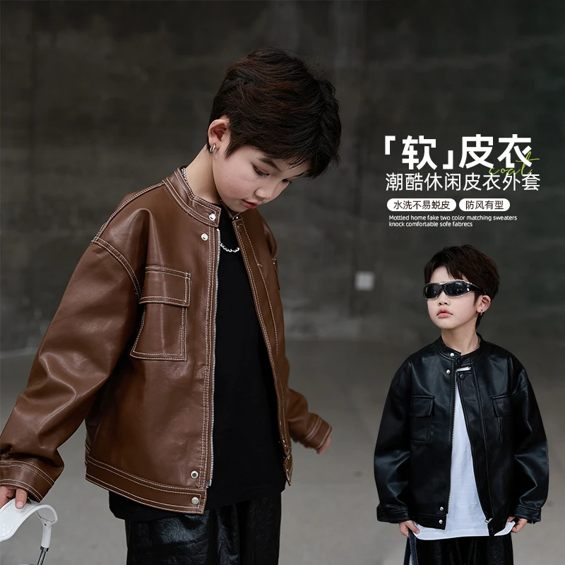 无帽立领常规圆领男春秋皮衣夹克防风机车服皮夹克