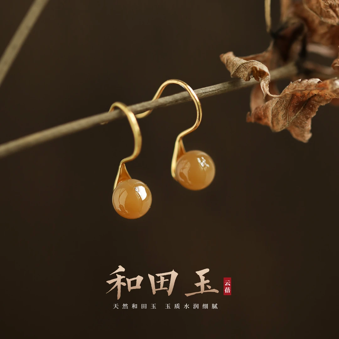 糖玉S925银耳钩和田玉首饰新年玉饰高级感气质时尚女款秋冬耳环