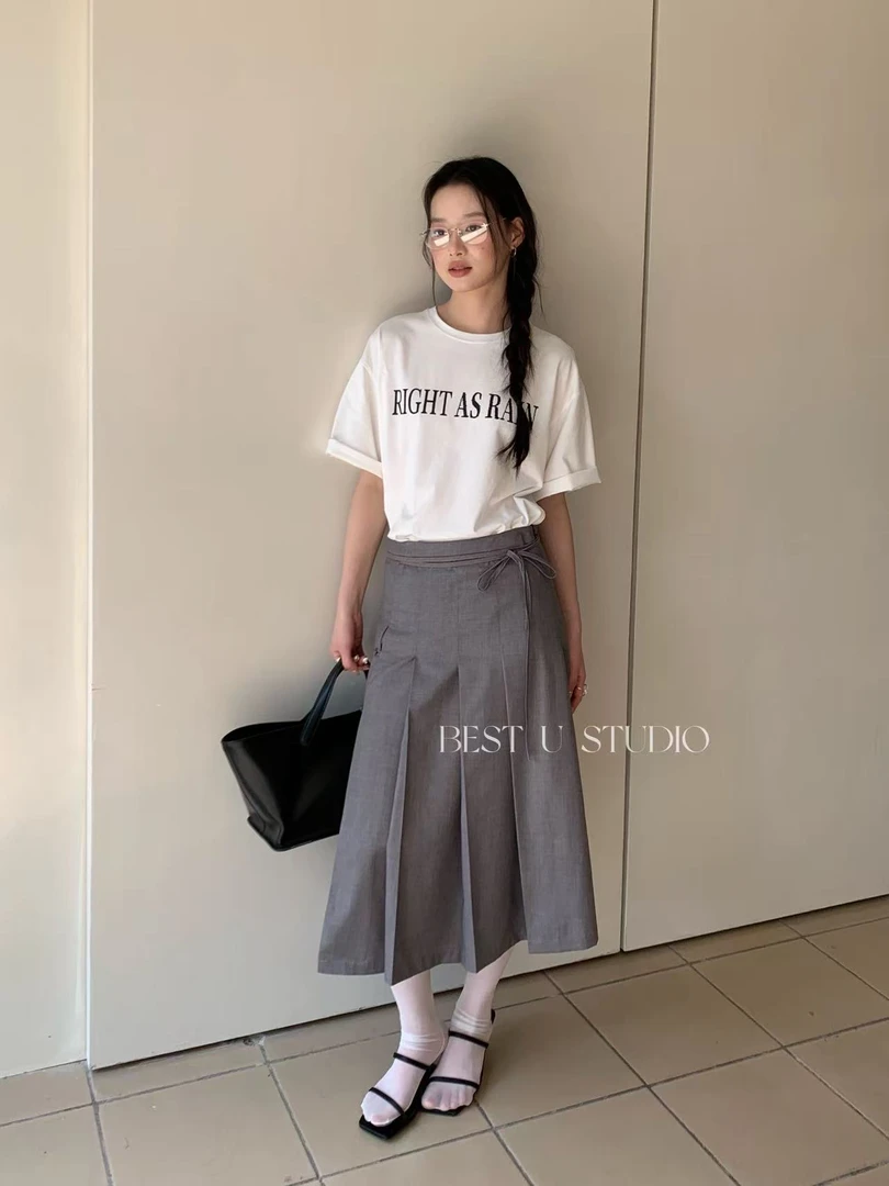 米古古BU 1530#福 韩系百搭不规则慵懒显瘦半身裙（S码：裙长73）