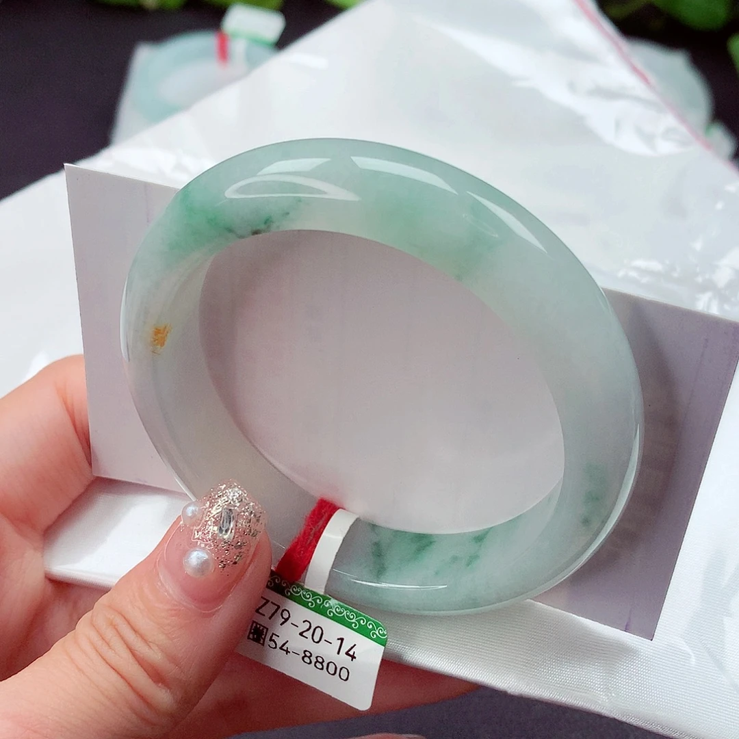 翡翠未镶嵌手镯5354冰飘绿花5号