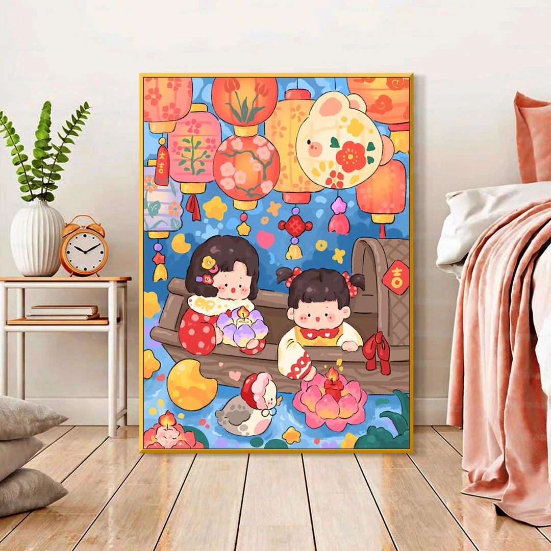 放花灯2025新款十字绣大格满绣59颜色手工绣60*80cm【裸包无针】