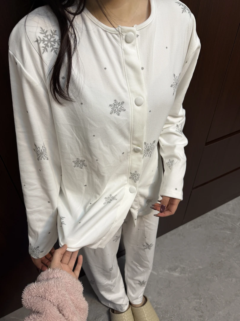 保暖长裤冬季雪花睡衣家居服套装休闲时尚海岛绒