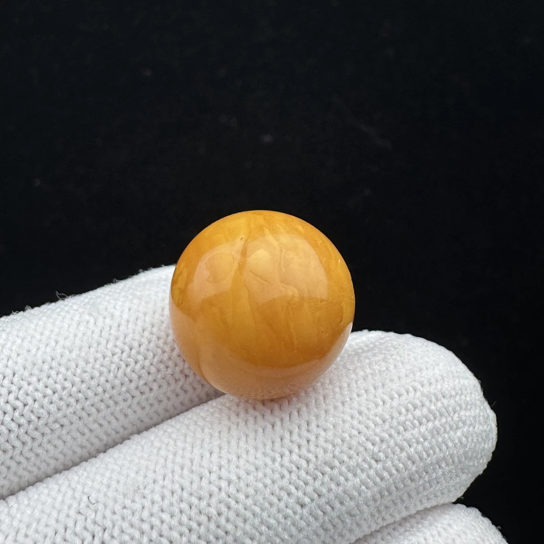 B1408天然蜜蜡瑕疵特价 鸡油黄圆珠17.6mm支持鉴定假一罚四