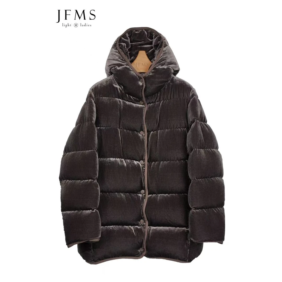 JFMS100桑蚕丝丝绒保暖带帽95白鹅绒服新款加厚显瘦时尚简约Y012