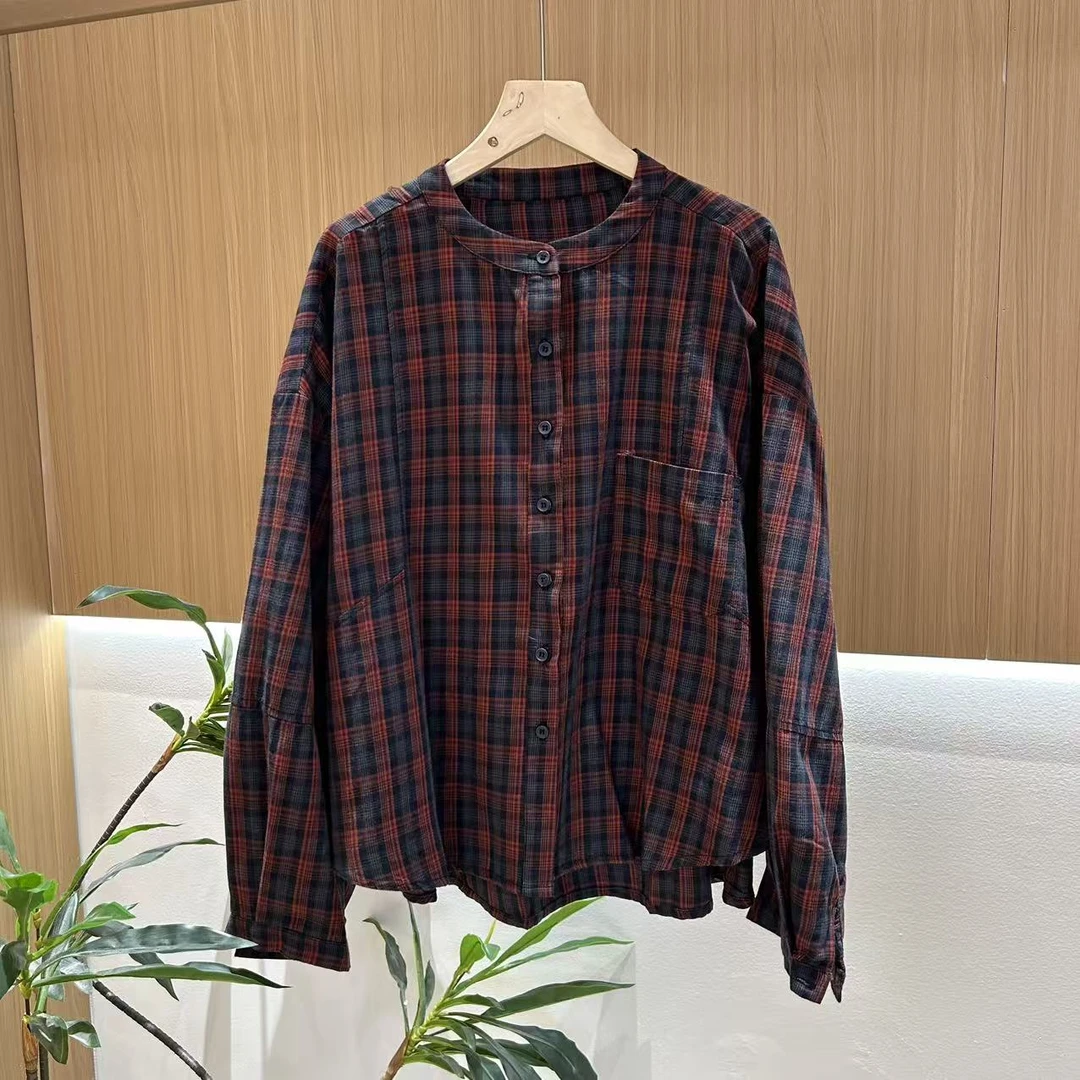 15699新款春秋休闲减龄宽松显瘦格子格调衬衫