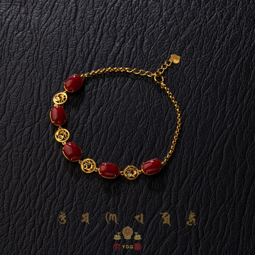 K员格格阿卡珊瑚蛋面月升沧海金手链/XBJJQ20（多样性发）