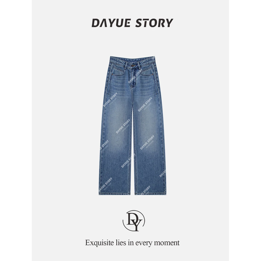 DAYUE【直溜裤】立体裁剪 遮胯显瘦~设计师爱心刺绣薄绒直筒牛仔裤