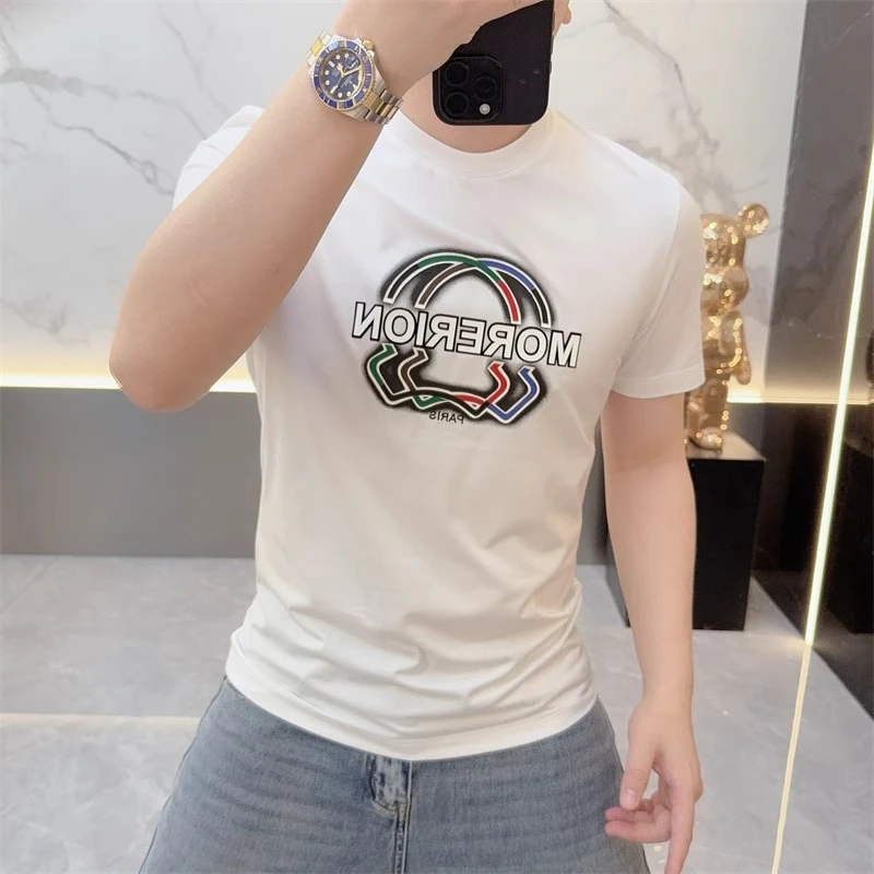 2025夏季潮牌欧货简约字母印花圆领短袖T恤男时尚百搭T薄款潮8508