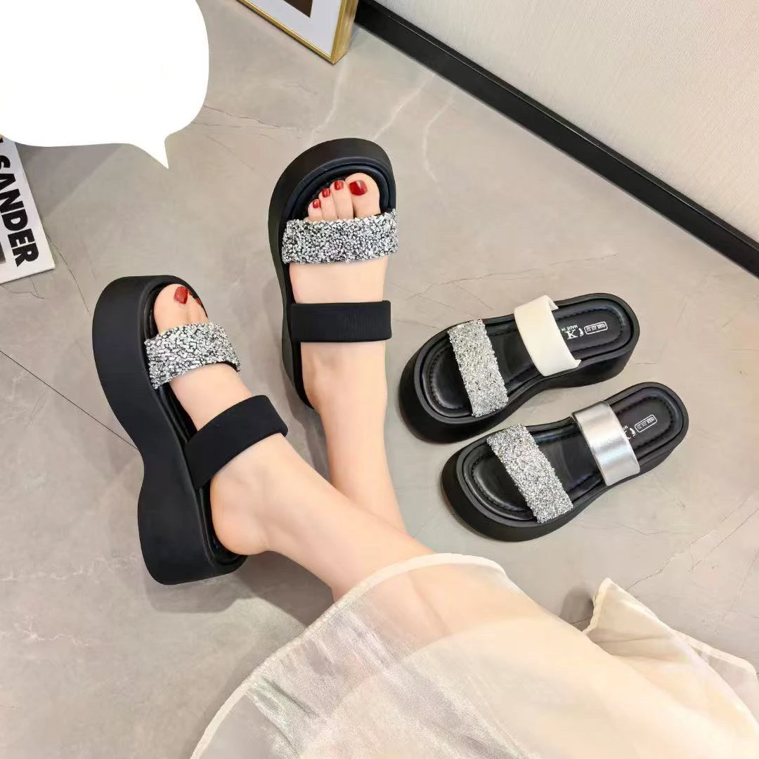 【CHENGYE】5cm-钻扣钻带高跟2025新款舒适百搭懒人鞋一脚蹬