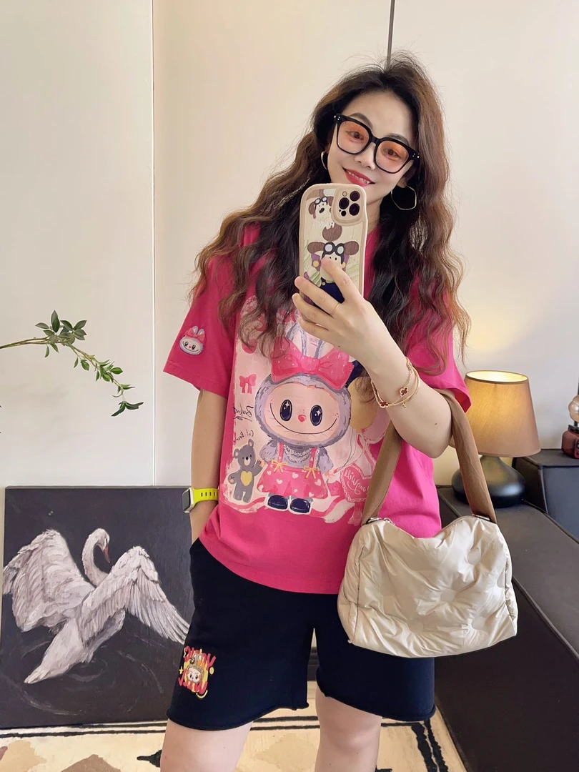 夏季yongwill小羊纸袋家3796柔软纯棉气球拉布布印花刺绣半袖T恤