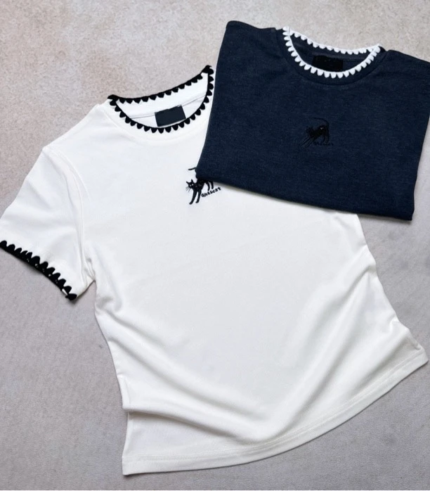 南油【蛋蛋家】钉珠猫咪百搭T恤