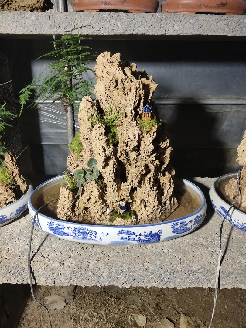 吸水石盆景花盆天然假山