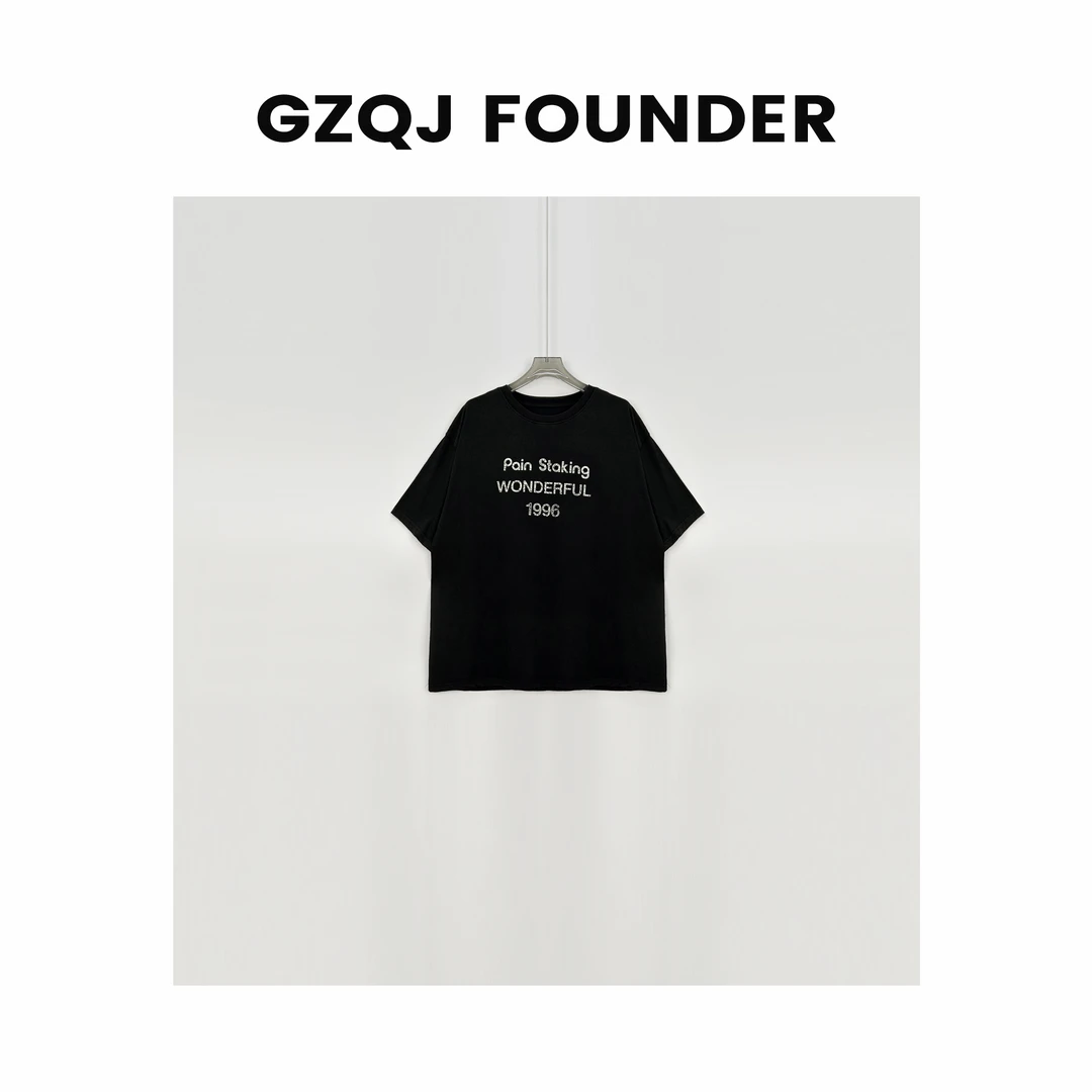 THE ONE【自成焦点】小众设计感做旧字母短袖T恤女夏宽松上衣3371