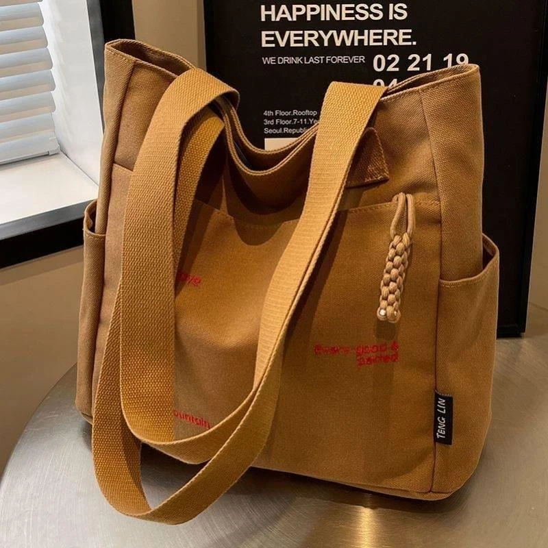 帆布包包女大容量2025新款百搭休闲单肩包布包上课通勤托特包手提