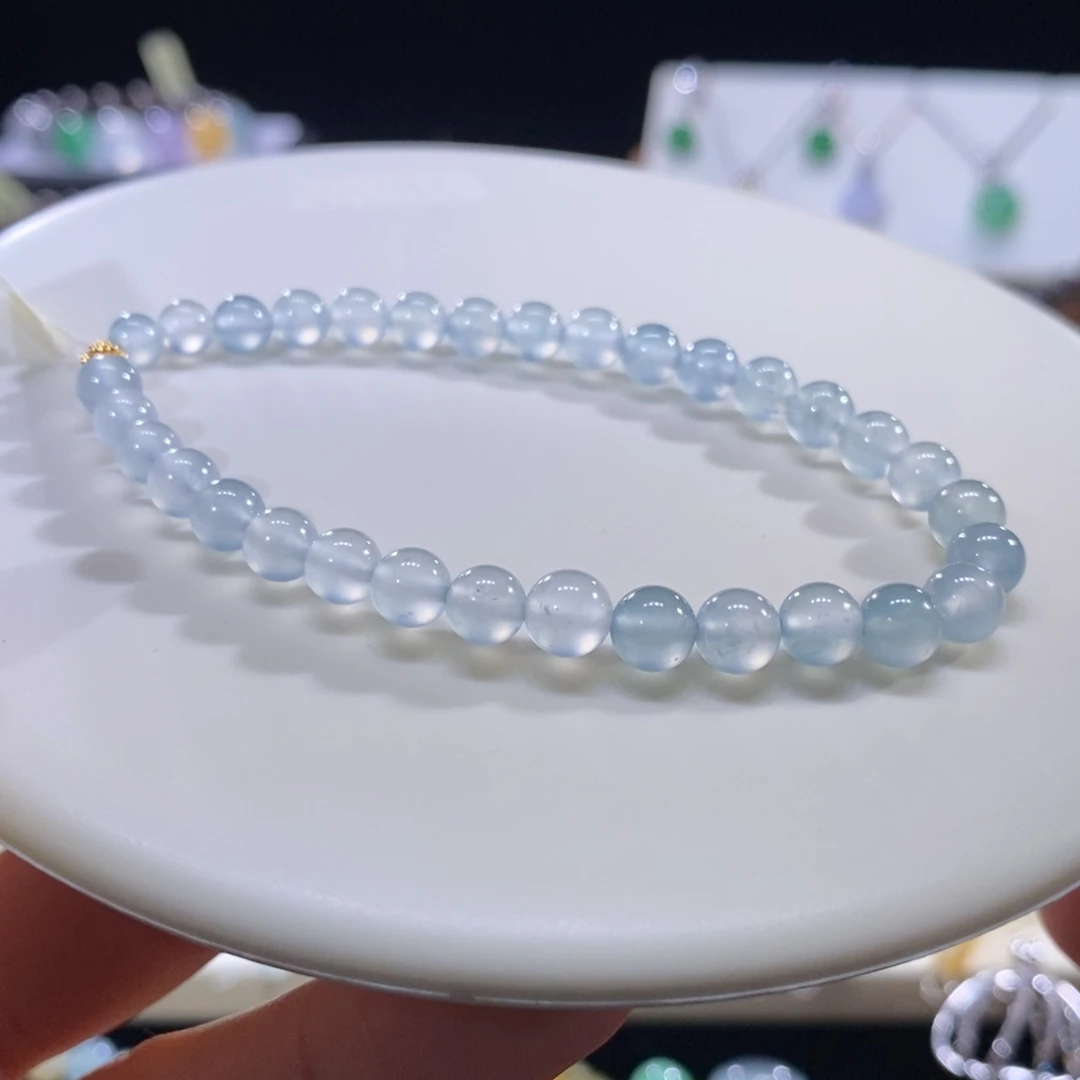 烟***翡翠未镶嵌颈饰翡翠18K金冰晴蓝手串