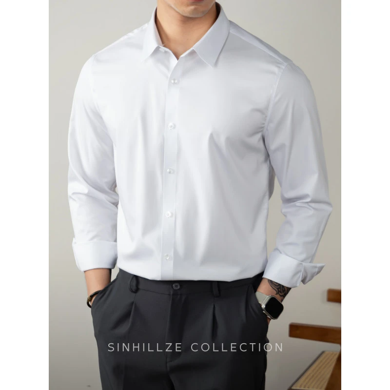 [高端三防]80支防污白色衬衫男长袖抗皱免烫2025新款秋季职业正装