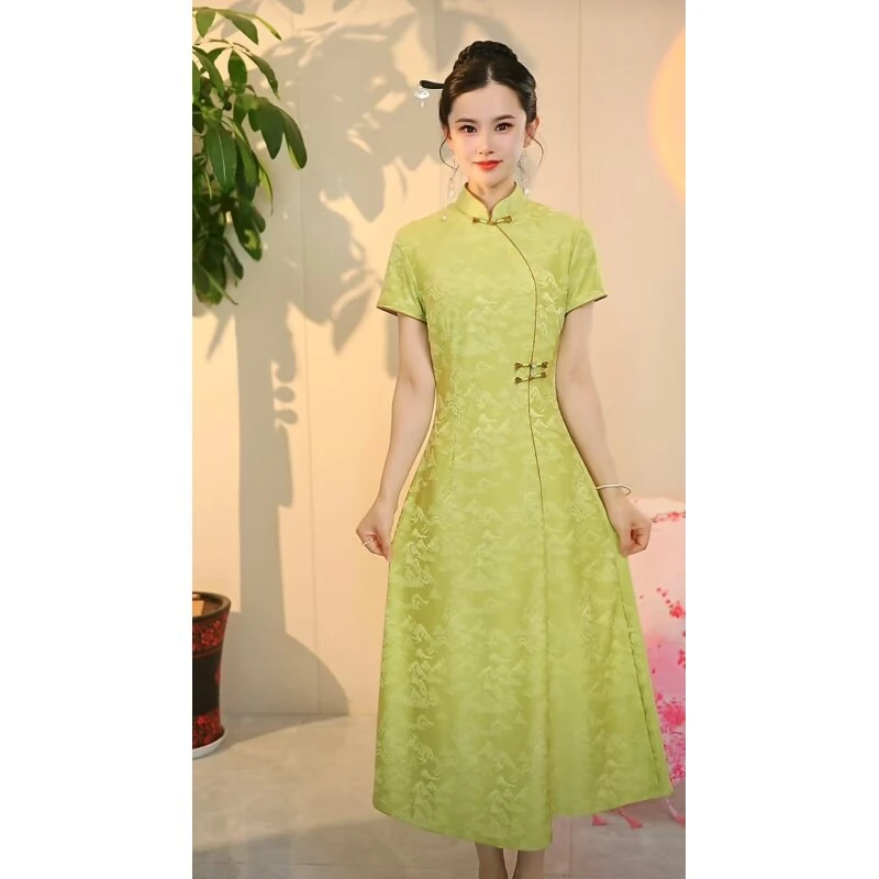 A102628,春夏新款新中式复古国风修身显瘦奥黛改良旗袍裙中国风