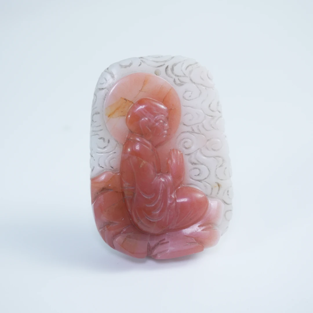 清代巧雕一心念佛纹南红玛瑙佩446677*古玉*传承