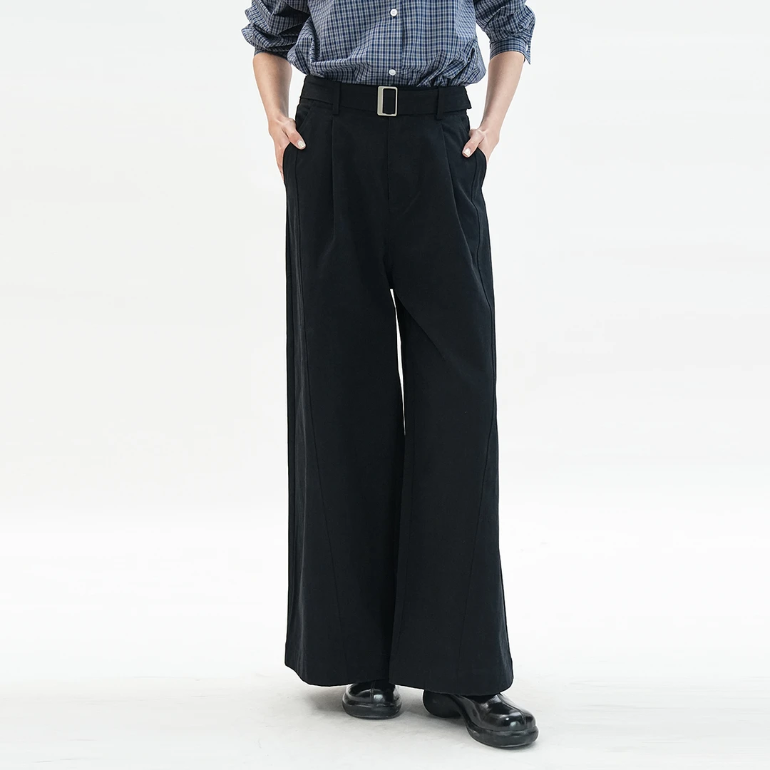 歌蒂诗2025年春季新款高级气质宽松显瘦腰带阔腿直筒裤 3F11K3739