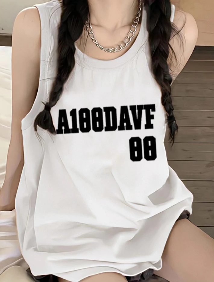 字母无袖t恤女背心2025外穿夏百搭美式坎肩时尚多巴胺新款