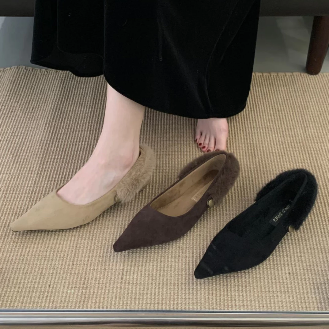 AL 三种穿法！！！韩系毛毛鞋加绒气质复古尖头百搭温柔配裙子单鞋
