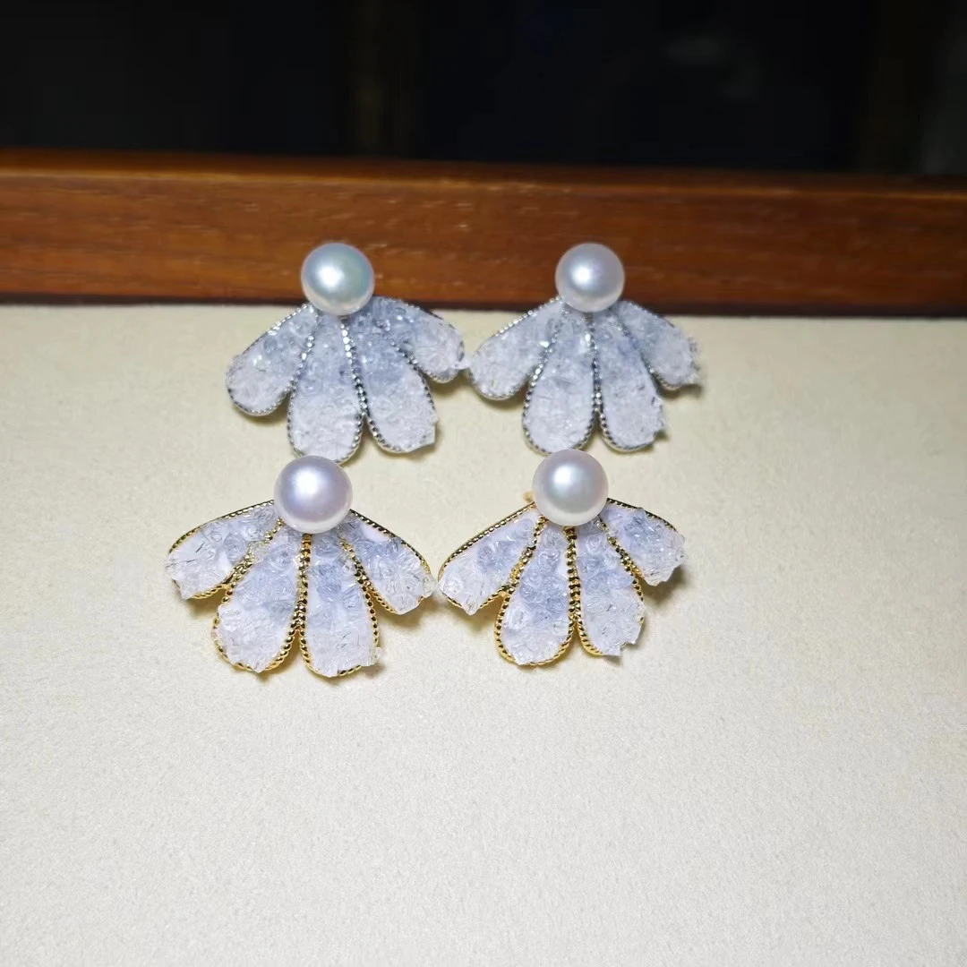 蓝色碎碎冰金银两色耳钉可选气质白色轻奢