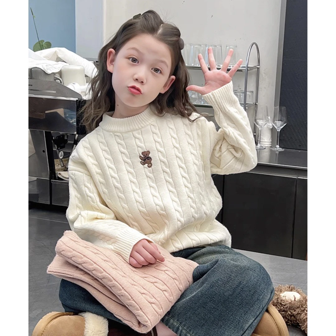 女童秋冬款针织毛衣圆领新款大童韩版洋气百搭针织衫