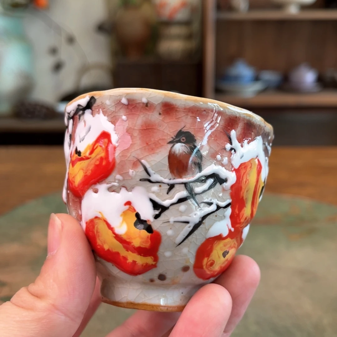 杯柴烧手工手绘陶瓷