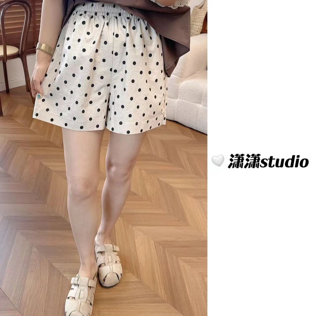【波点棉麻短裤】【显瘦】【百搭】潇潇自制全松紧腰百搭波点短裤XJ0039
