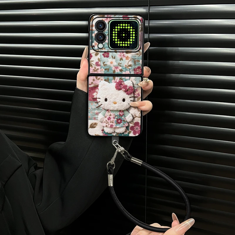 适用华为novaflip手机壳花朵猫咪小羊皮折叠壳全包保护套