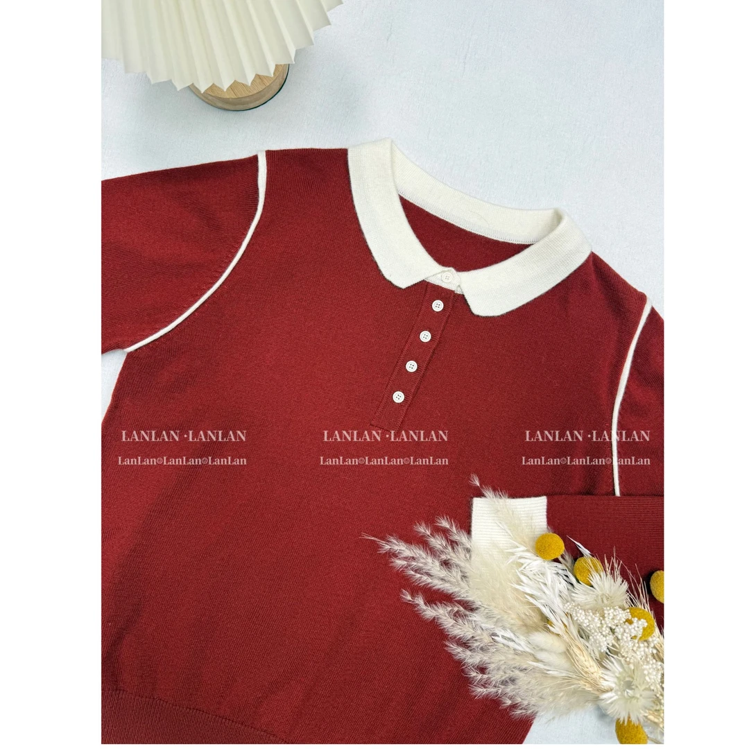 #008娃娃领拼色春秋季宽松针织打底衫内搭上衣