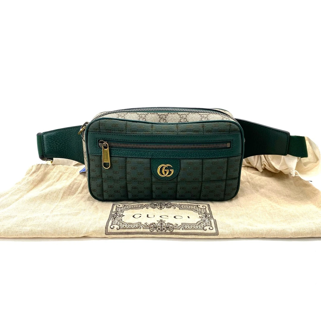 全新未使用 GUCCI/古驰 老花Ophidia帆布拼皮胸腰包 尺寸24/14