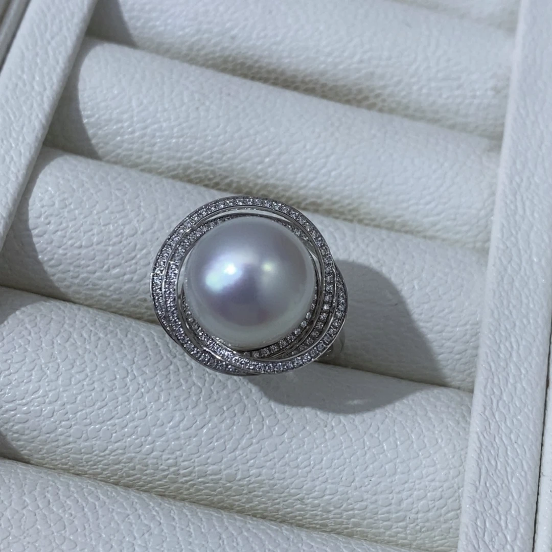 戒指铂Pt900镶嵌海水珍珠12-13澳白