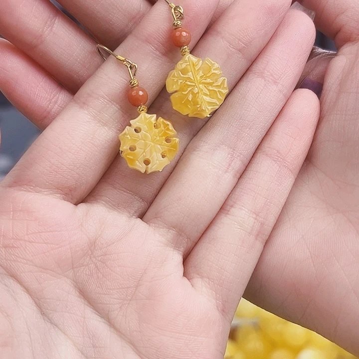 未镶嵌琥珀裸石雪花耳钩