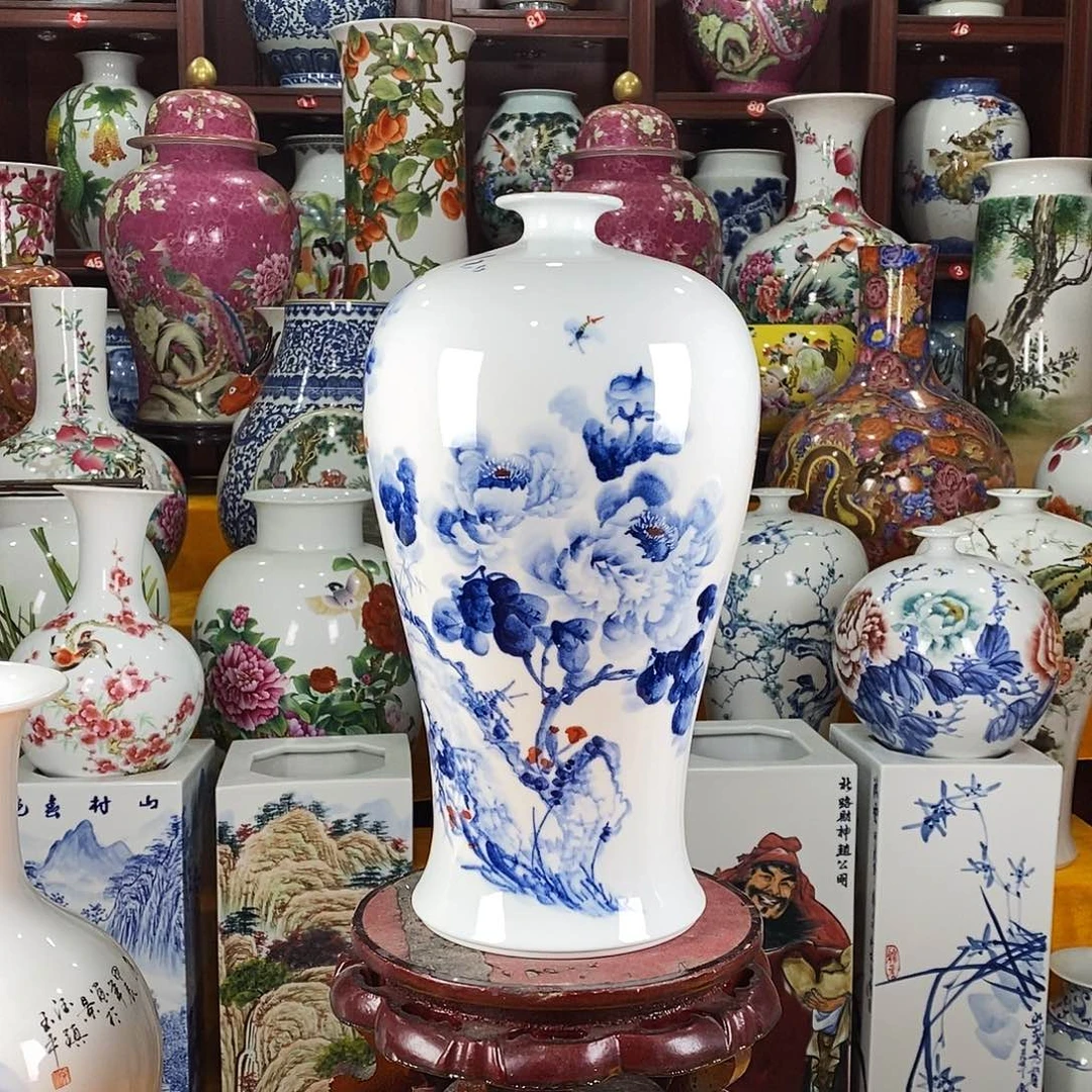 简***部陶摆件景德镇陶瓷青花梅瓶