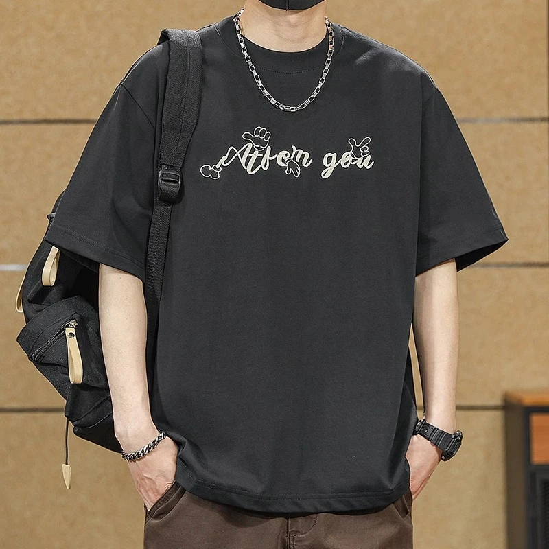 300g重磅短袖t恤男2025夏季宽松刺绣圆领纯棉半袖打底上衣体恤衫T