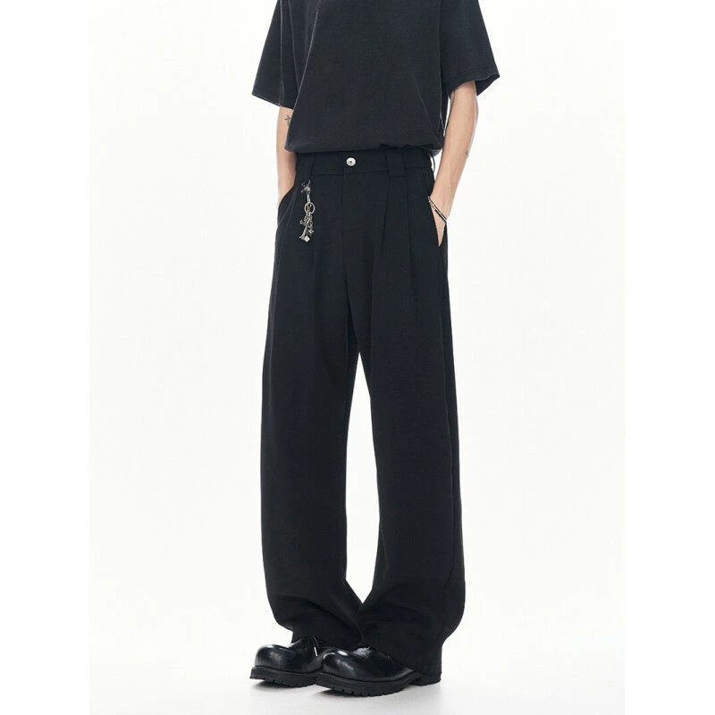 弯刀冰丝西裤男夏季薄款美式垂感西装裤子高级感痞帅阔腿休闲长裤