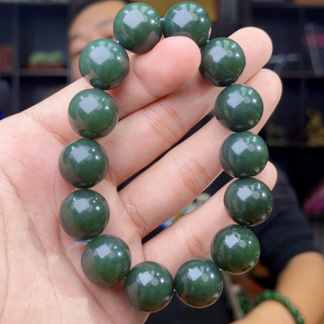 和田玉未镶嵌手串天然和田玉新疆且末料瓷蓝卡16