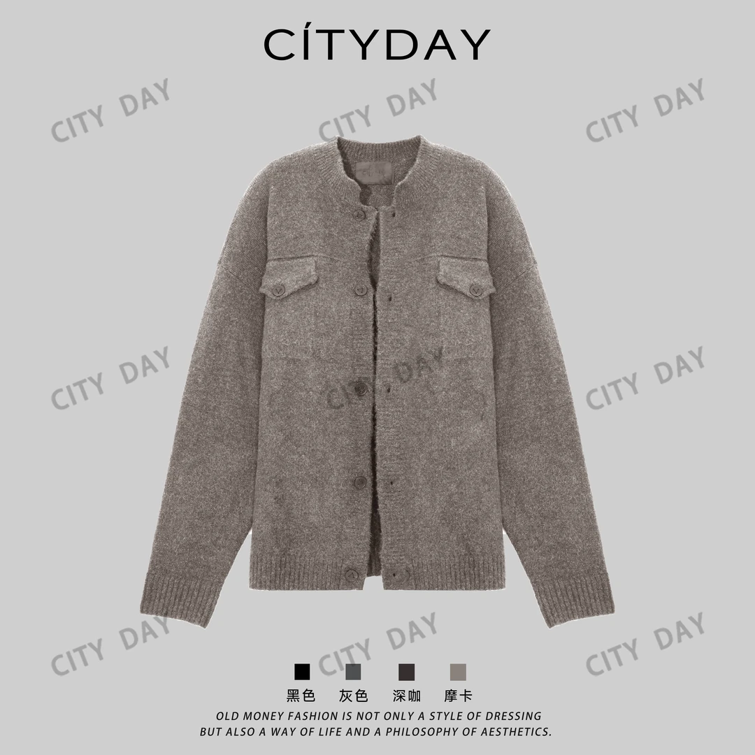 CityDay【灰叔】顶奢-丝滑如脂细腻高领纯色盘扣复古羊毛衫 083
