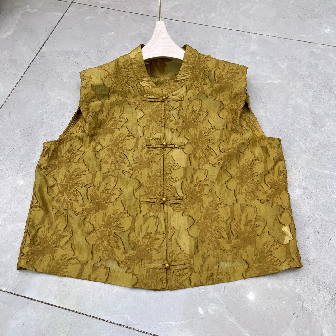 2588国风单层提花直角肩无袖上衣